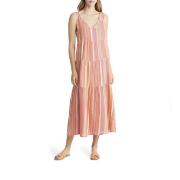 Marine Layer Womens Sleeveless Tiered Gauze Striped Boho Maxi Dress Size Medium - Picture 2 of 10